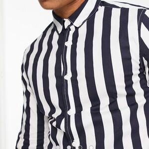 ASOS Men's Blue and White Striped slim fit Shirt